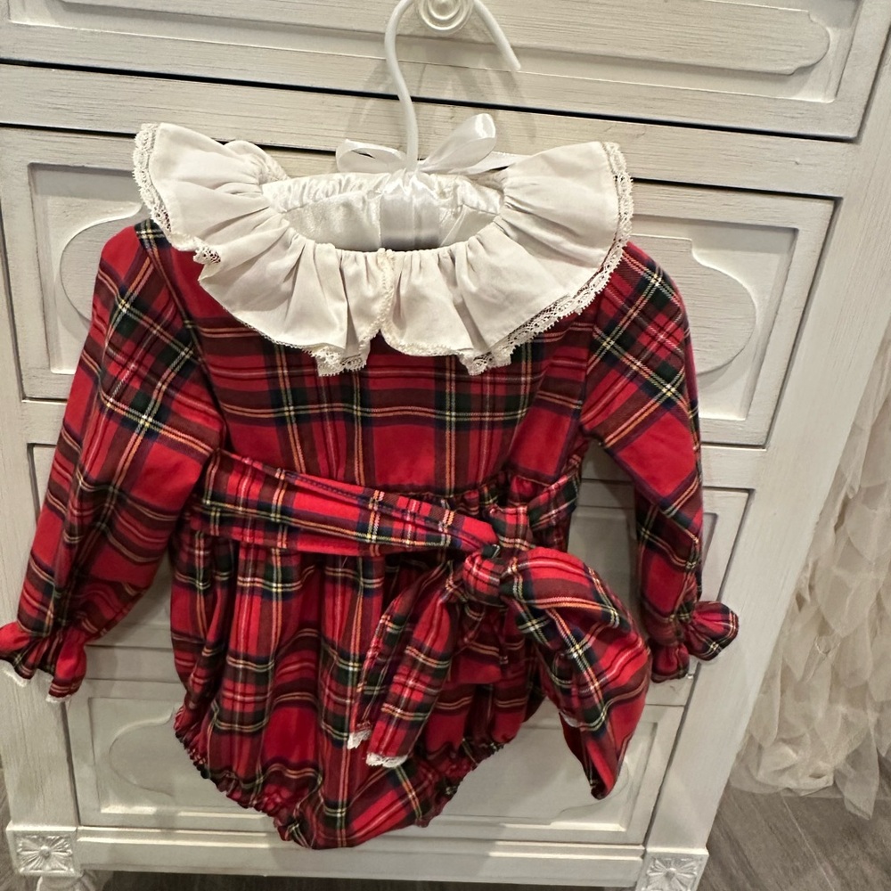 Mi Loves Plaid Baby Romper with Ruffled Collar